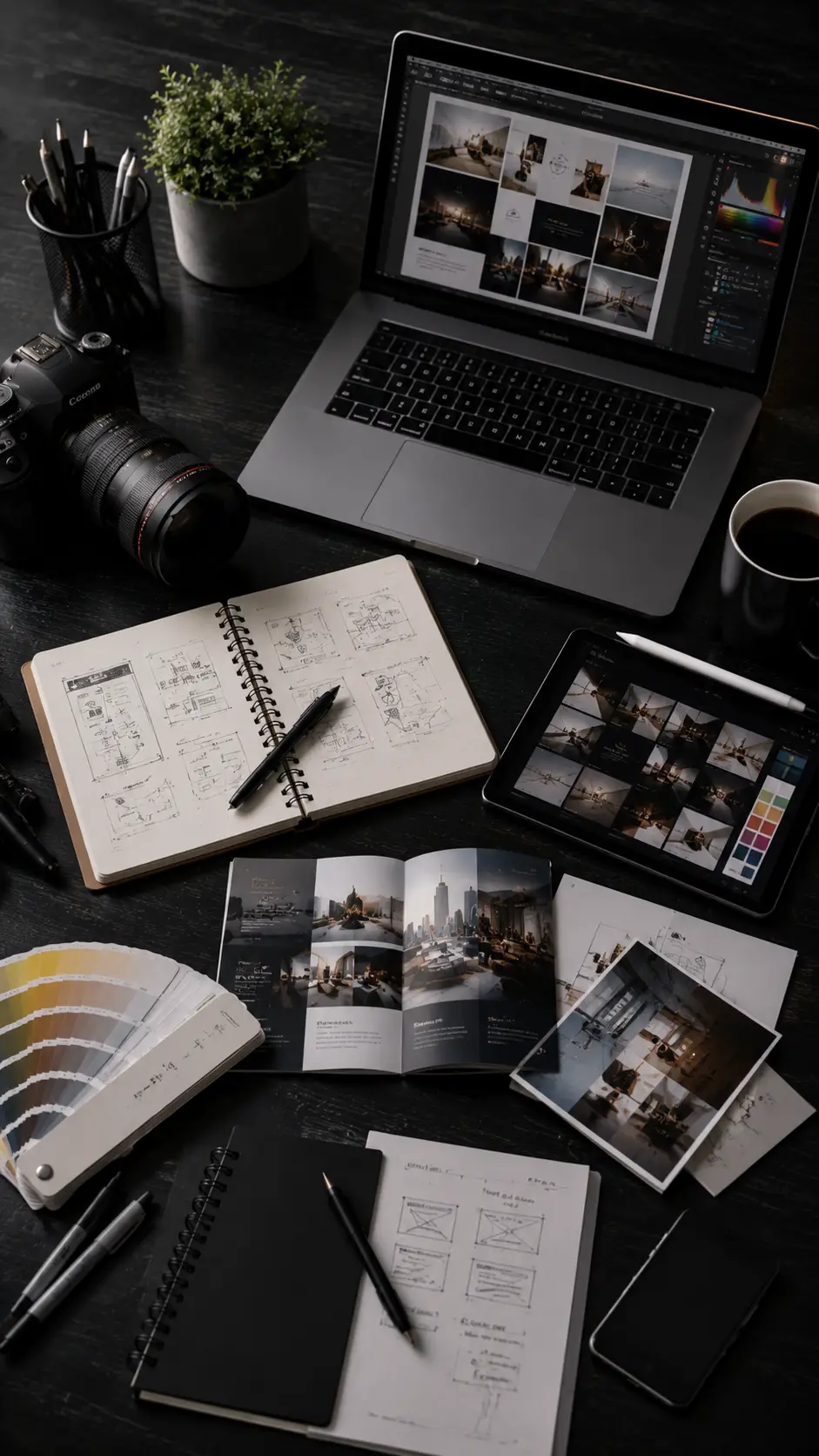 Creative design workspace in focus